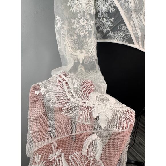 Pretty Little Thing Cream Corset Top Floral Sheer Lace Scoop Back Zip UK 12 NEW - Picture 3 of 5